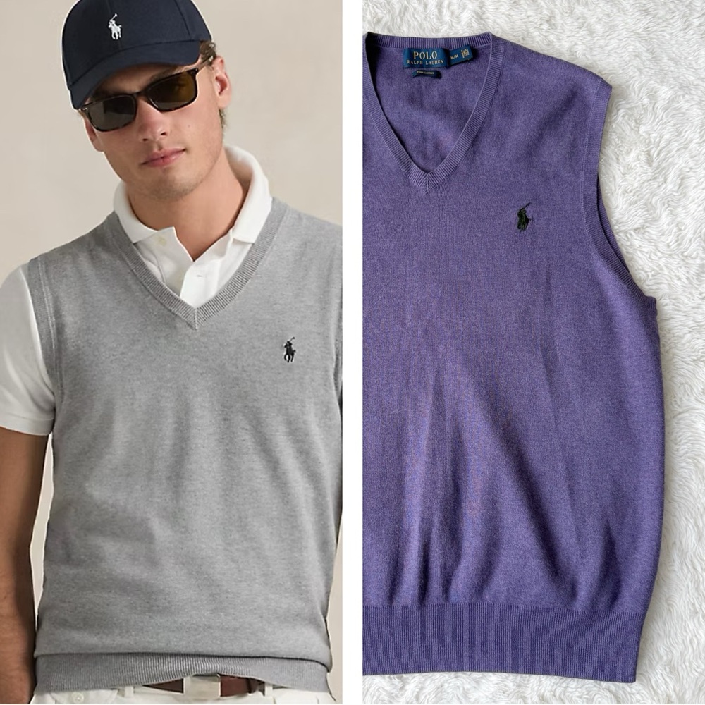 POLO Ralph Lauren Men Purple Pima Cotton Sweater Knit Vest MEDIUM Luxury Preppy